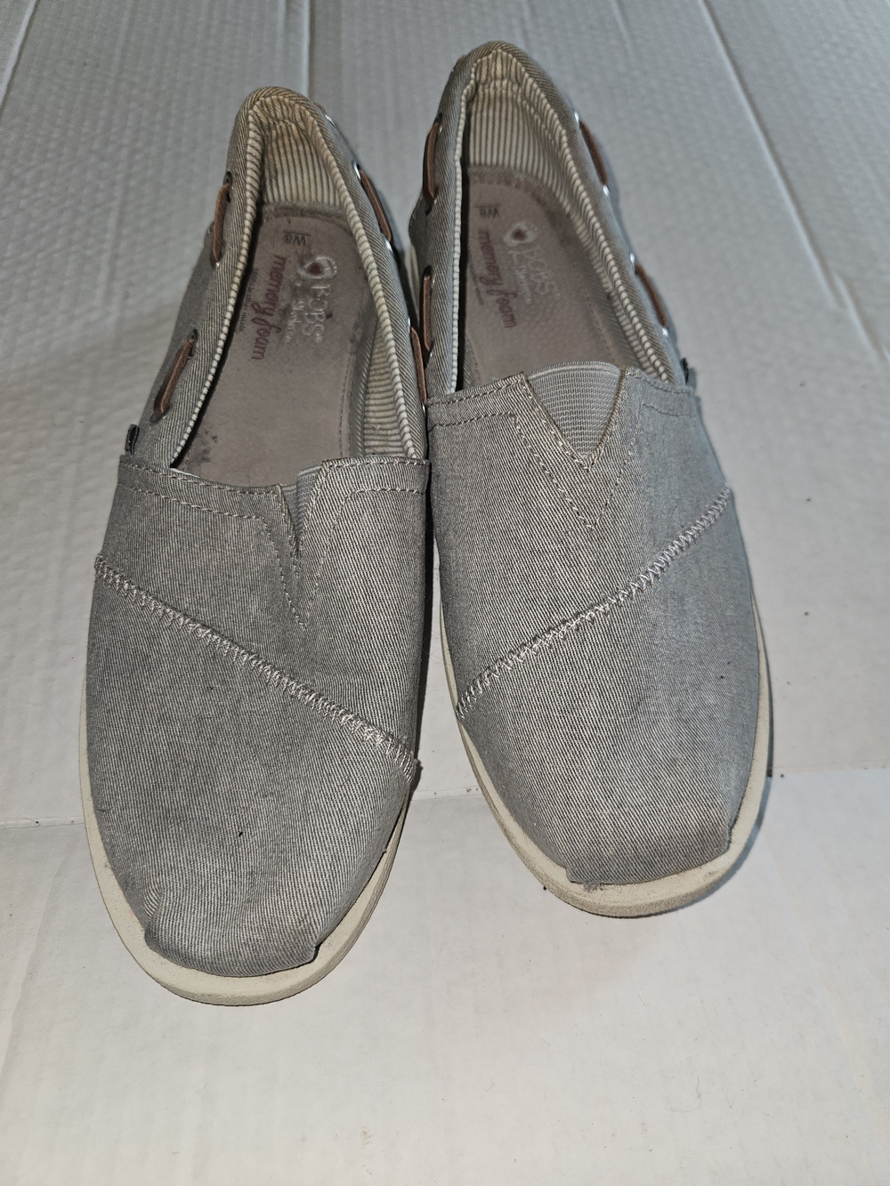BOBS from Skechers Gray Slip-On Canvas Flats with Brown Accents